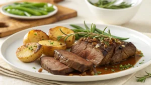 Sliced beef liver with caramelized onions served on a white plate, showcasing a nutrient-rich and delicious meal