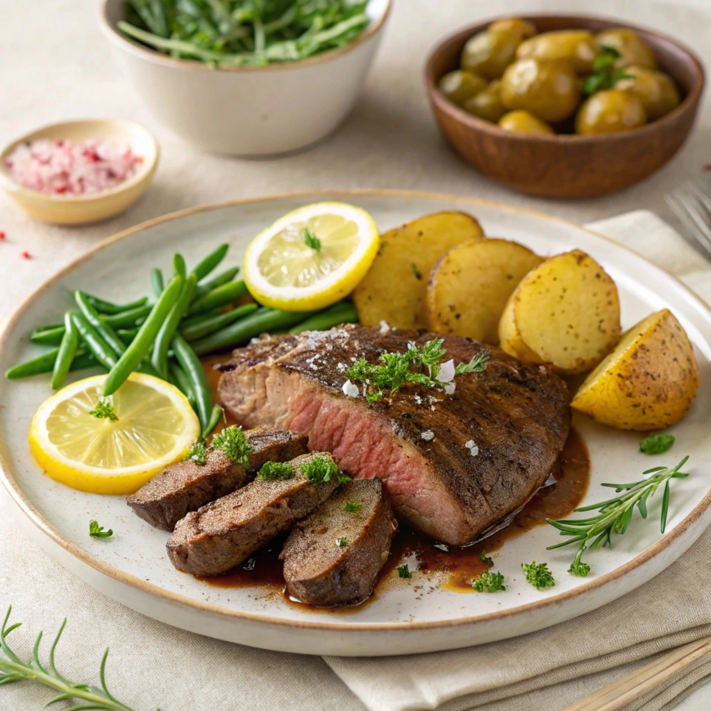 Sliced beef liver with caramelized onions served on a white plate, showcasing a nutrient-rich and delicious meal.