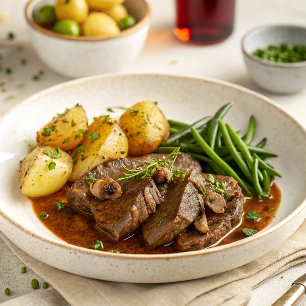 Sliced beef liver with caramelized onions served on a white plate, showcasing a nutrient-rich and delicious meal.