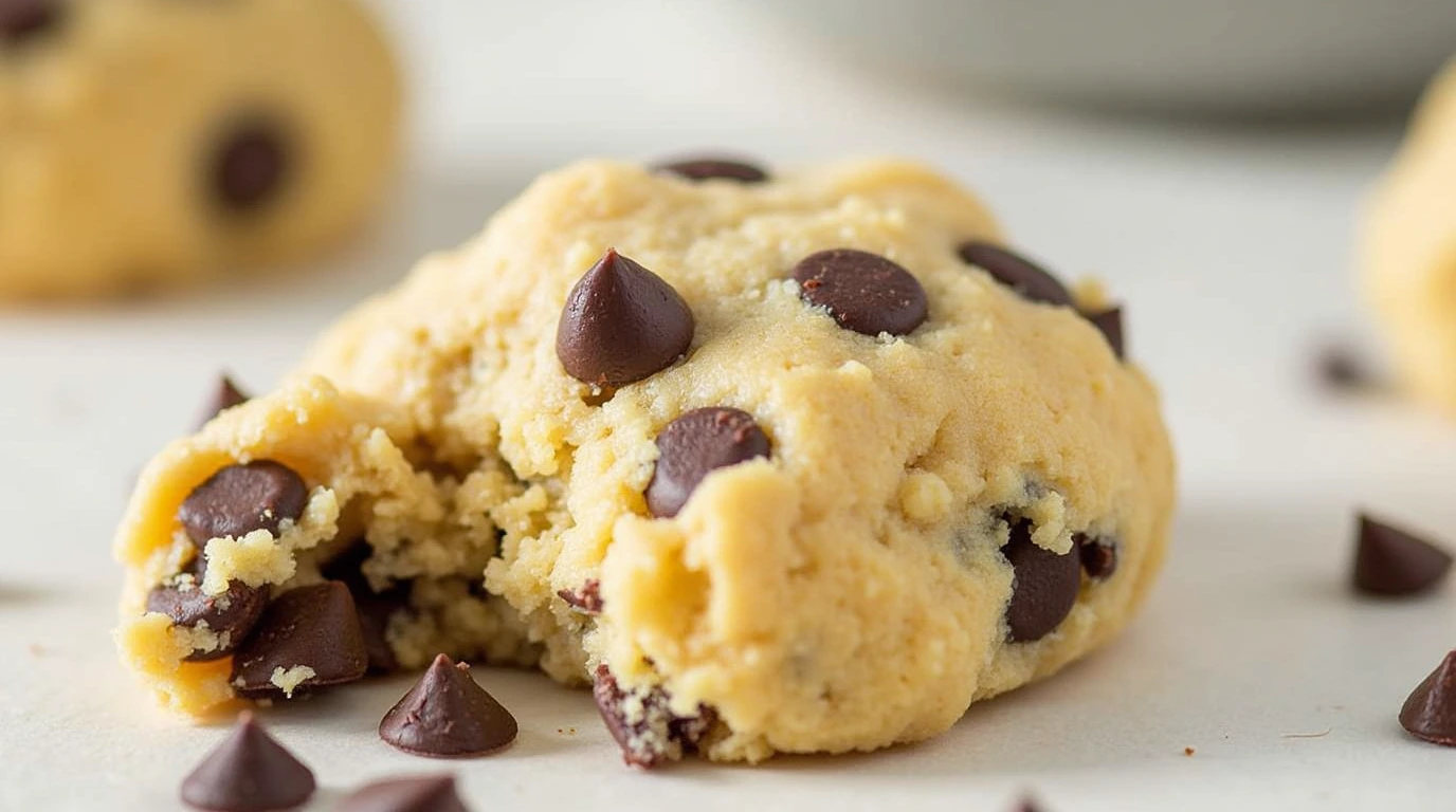 Close-up of cottage cheese cookie dough on a baking tray.