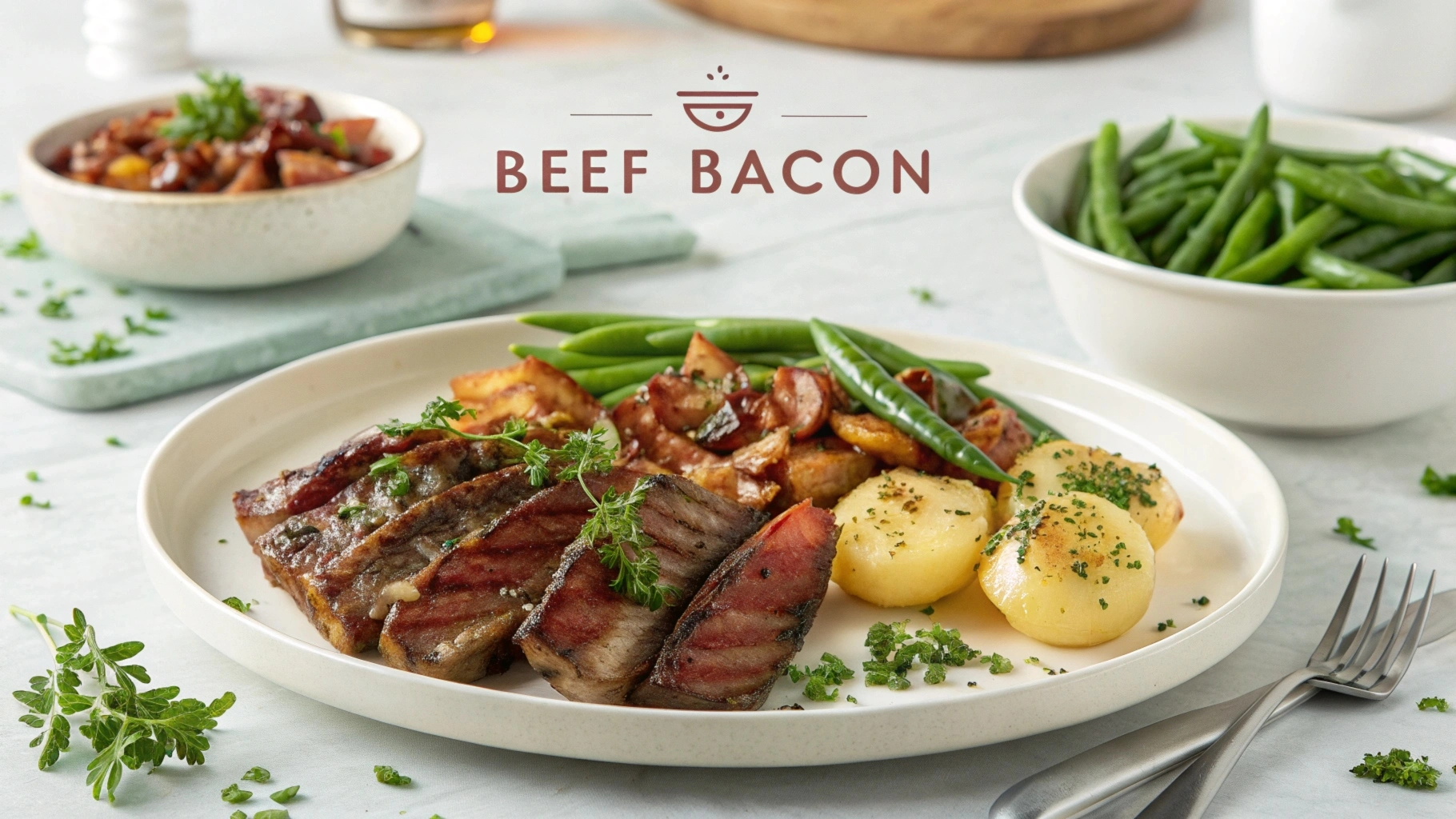 Beef bacon strips cooked to crispy perfection on a skillet