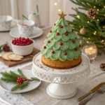 Bite-sized mini Christmas tree cakes decorated with powdered sugar.