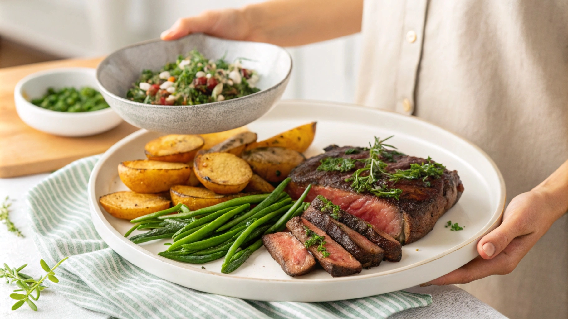 Sliced bavette steak showing tender texture and marbling.