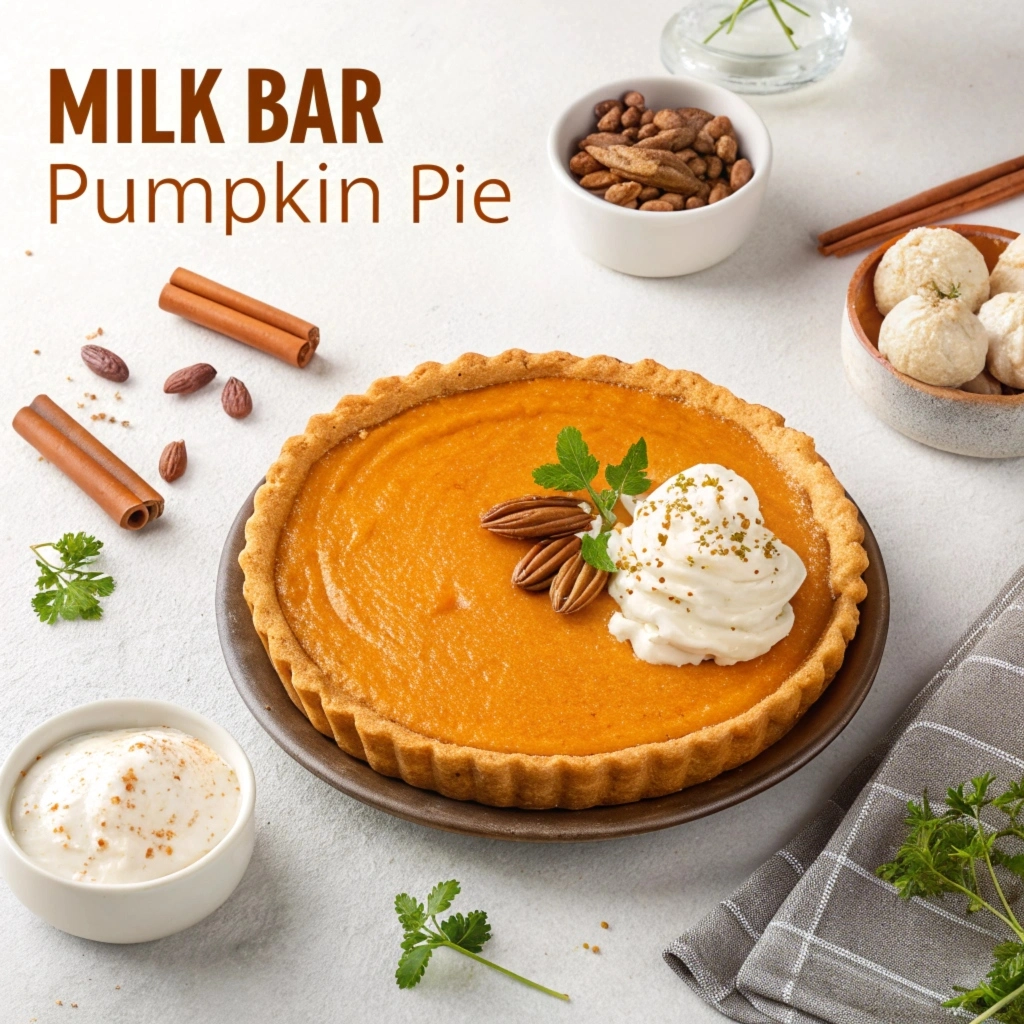 Freshly baked Milk Bar Pumpkin Pie with a creamy spiced filling and golden cookie crust.