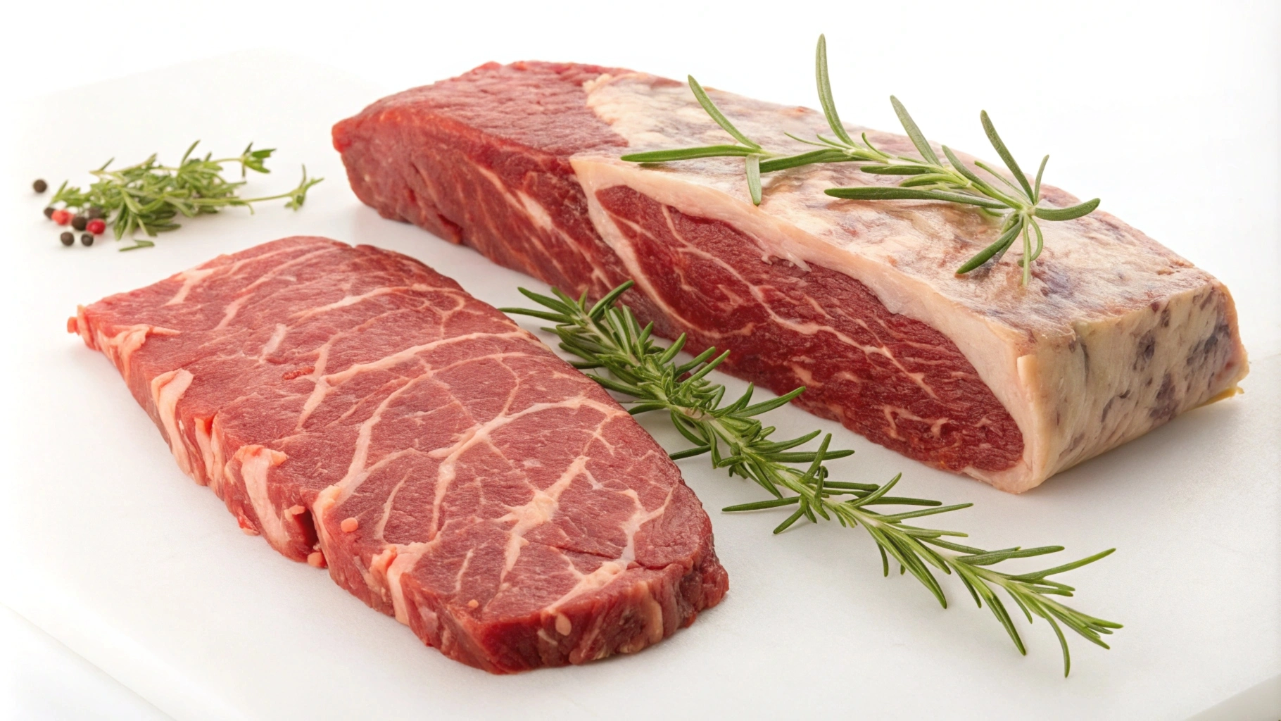 Flank and bavette steaks side by side on a cutting board.