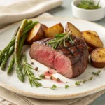 Grilled hanger steak with a crispy crust and juicy interior.