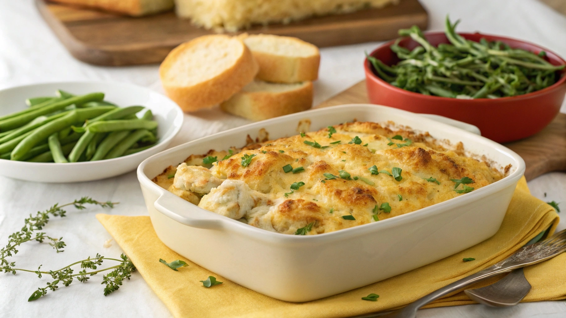 Million Dollar Chicken Casserole with creamy cheese and a golden cracker topping