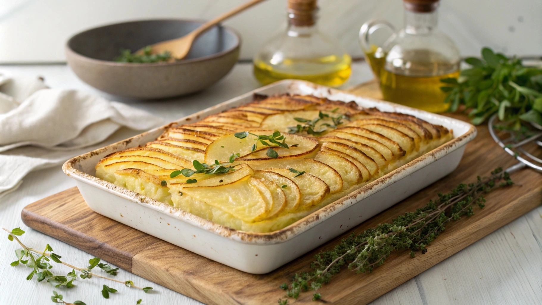 Golden, crispy potato pavé with layers of tender potatoes and cheese.