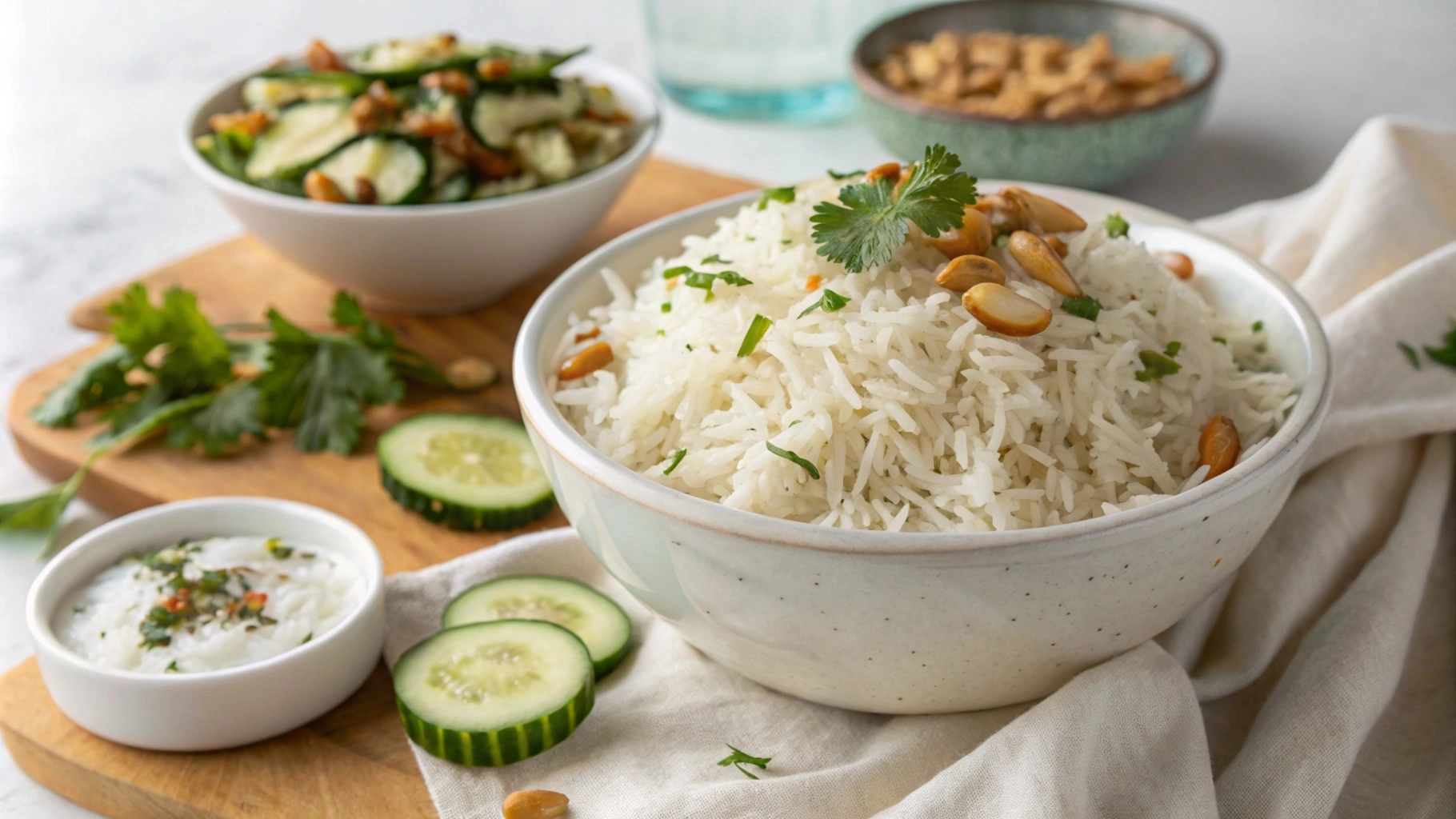 Rinsing basmati rice in a sieve under running water