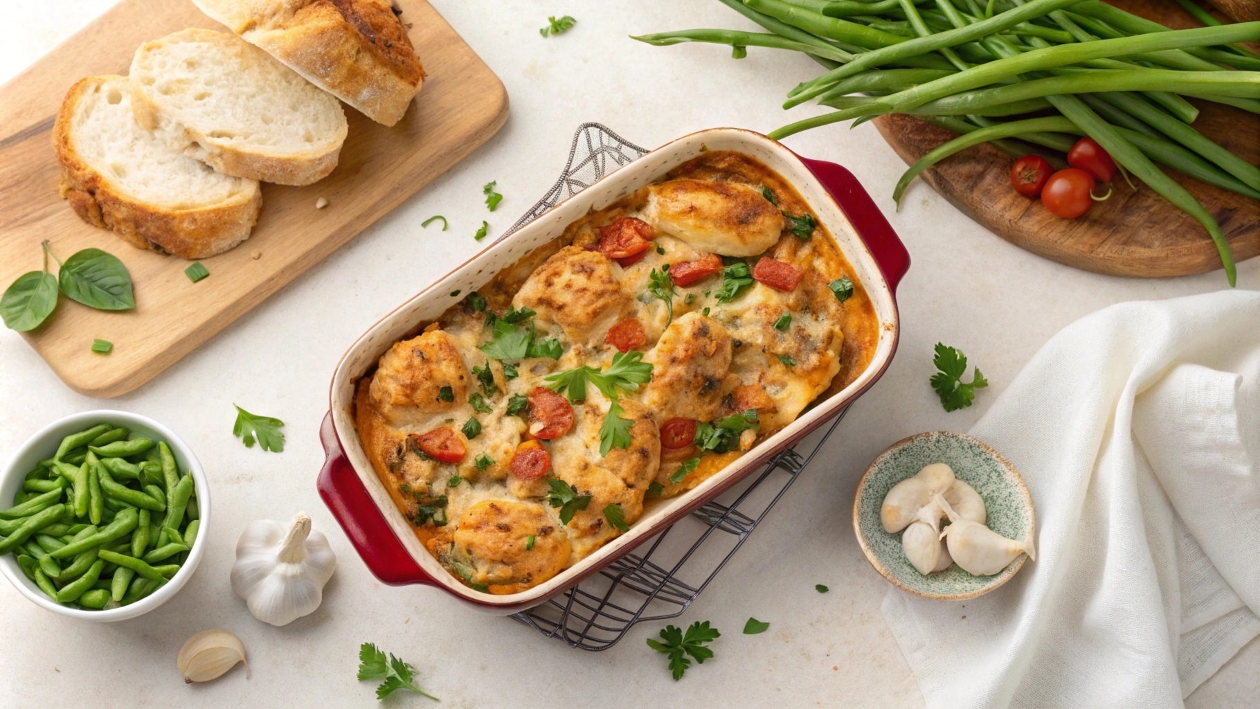 Delicious chicken casserole with a golden, crispy topping.