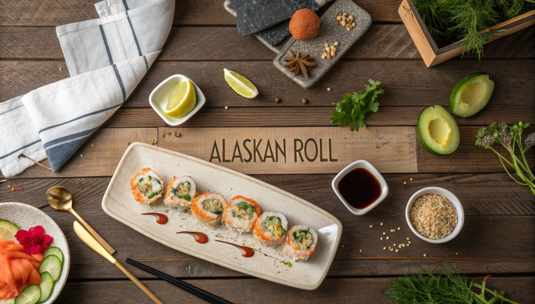 A beautifully plated Alaskan roll with fresh salmon and avocado.