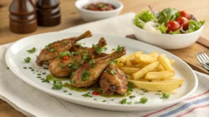 Freshly cooked frog legs garnished with parsley served on a plate, highlighting how to cook frog legs.