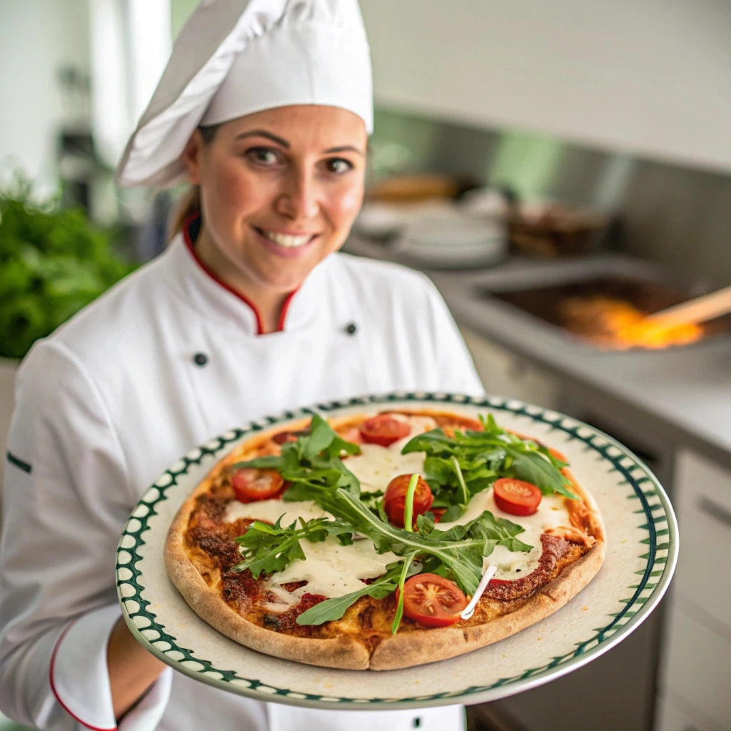 A rectangular school pizza with a fluffy crust, tangy tomato sauce, and melted mozzarella cheese, served on a wooden board.