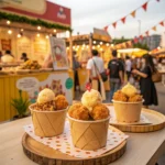 Different versions of fried chicken ice cream with colorful and creative coatings.