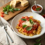 Campanelle pasta boiling in a pot of salted water