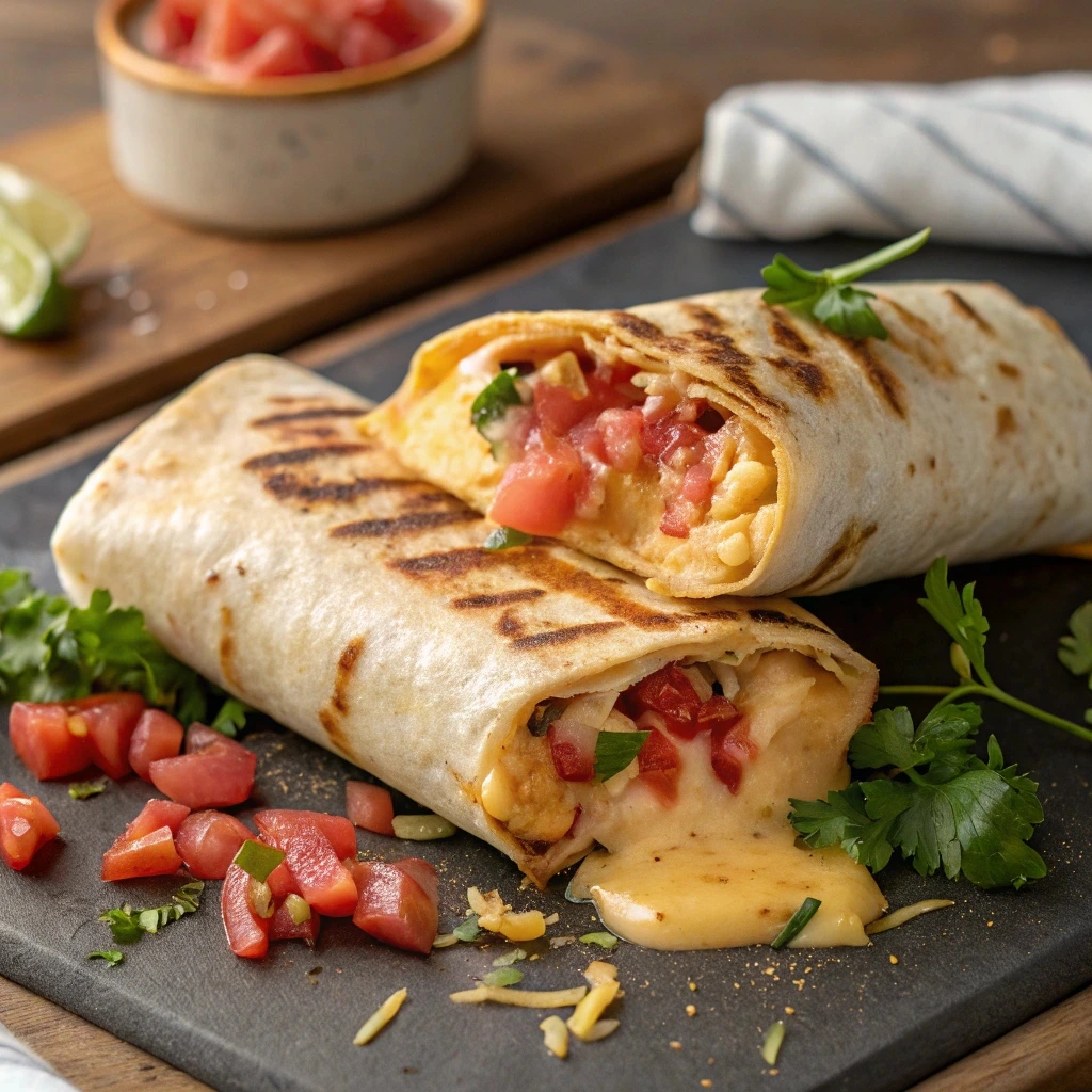 Fast-food grilled cheese burrito with packaging