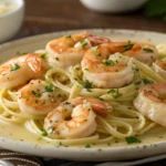 Olive Garden Shrimp Scampi served with pasta and garlic butter sauce