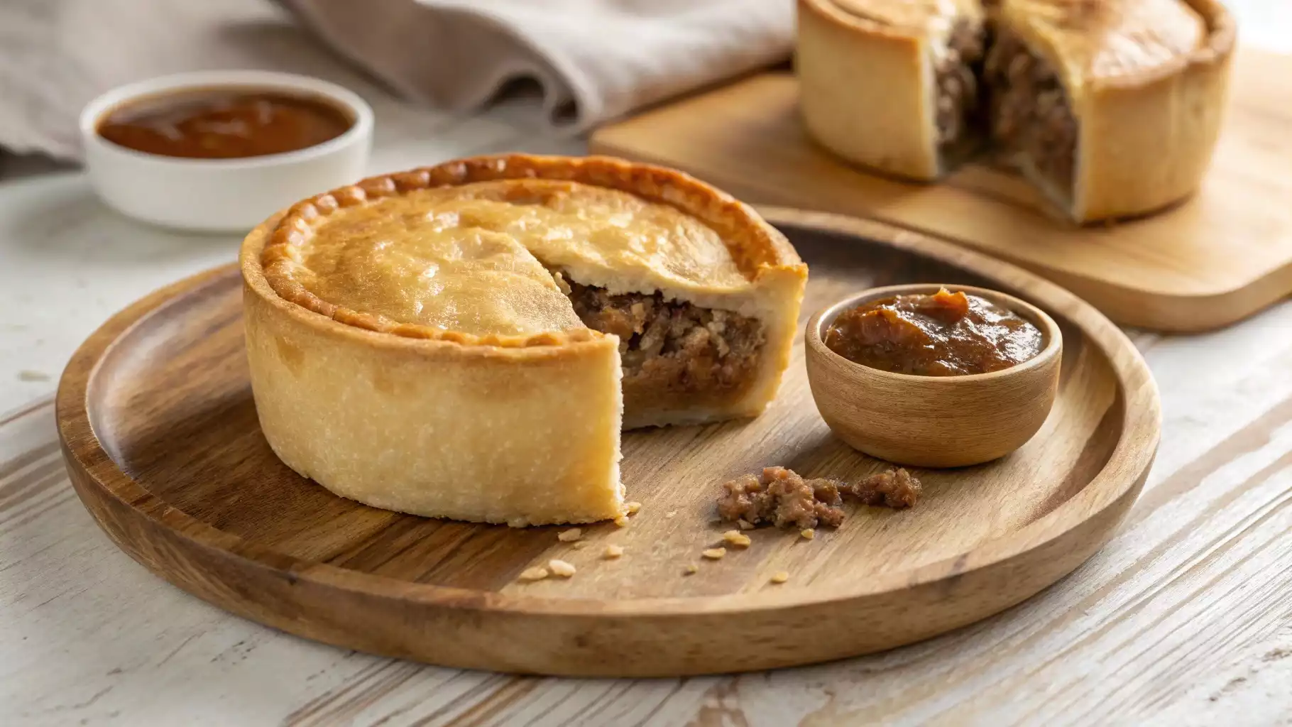 What is the famous pie in Scotland? A traditional Scotch Pie with golden crust and spiced minced meat filling