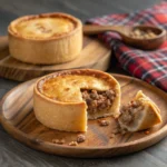 A variety of Scotch pies with different fillings displayed at a bakery