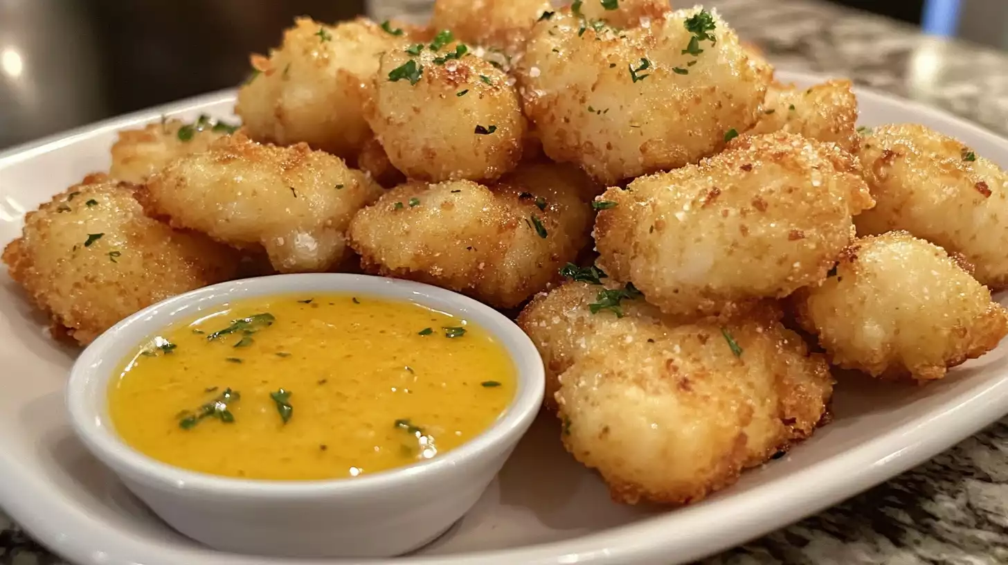 A plate of shrimp pasta with Olive Garden Scampi Sauce, featuring a rich garlic butter sauce with lemon and Parmesan.