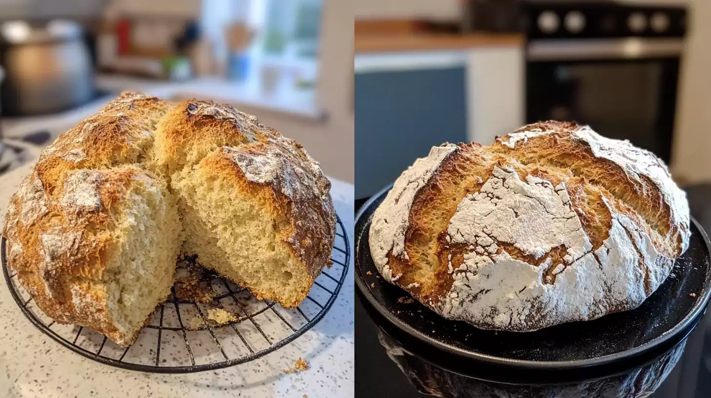 Sourdough and soda bread comparison showing their textures and shapes