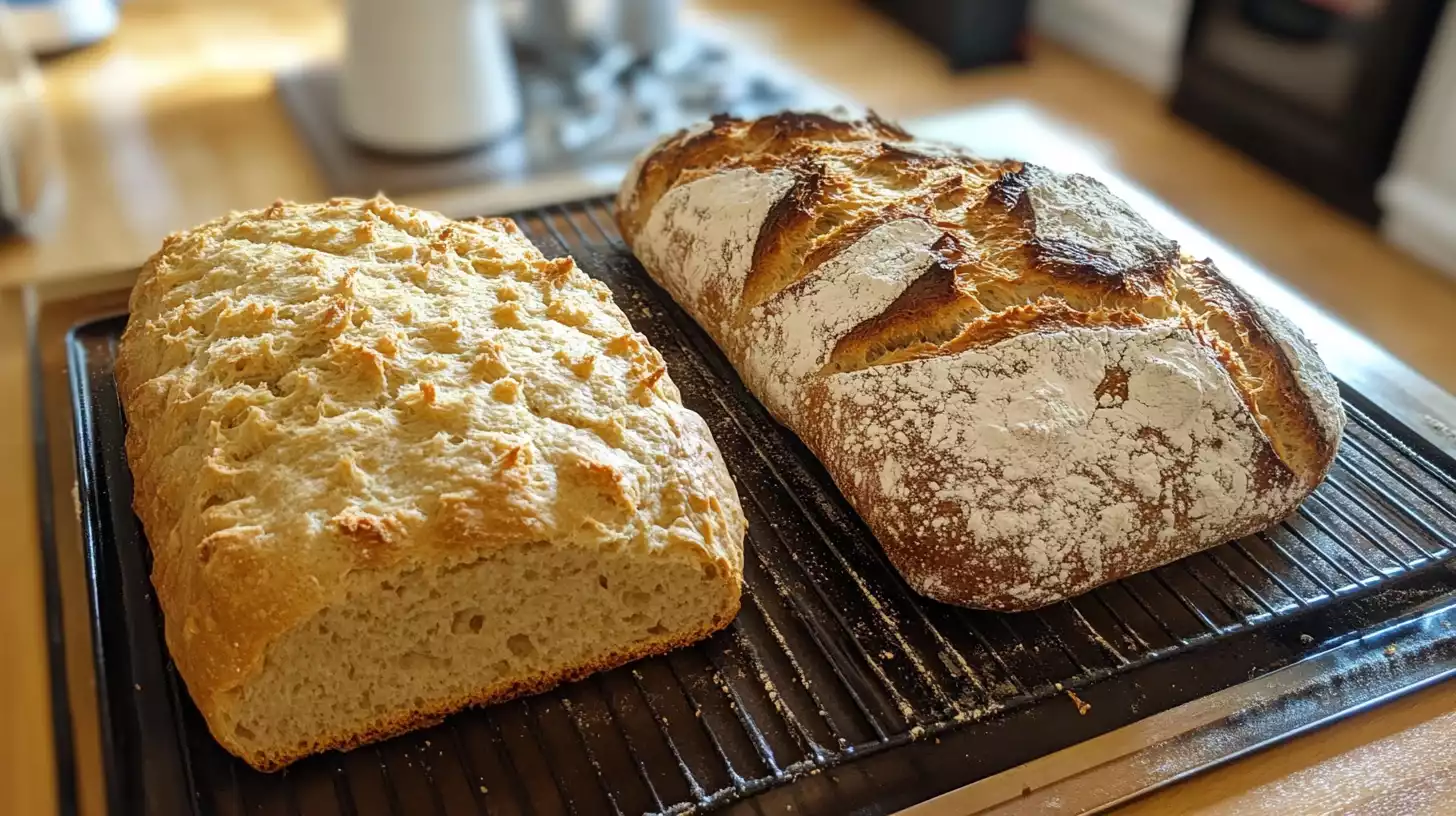 Comparison of Irish Soda Bread and Sourdough Bread on a wooden table