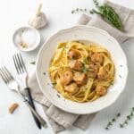 Final plated garlic butter chicken pasta