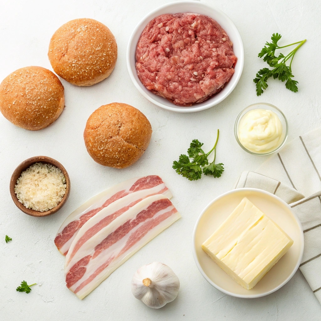 Ingredients for garlic butter bacon burgers