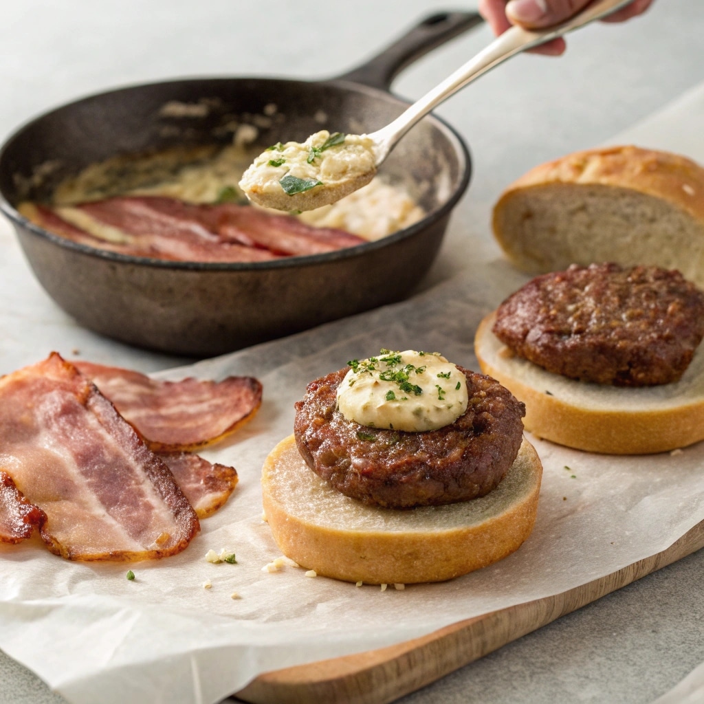 Cooking steps for garlic butter bacon burgers