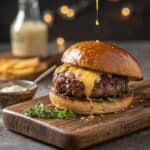 Garlic butter burger with seared beef and melted butter