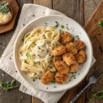 Garlic butter chicken bites with creamy parmesan pasta