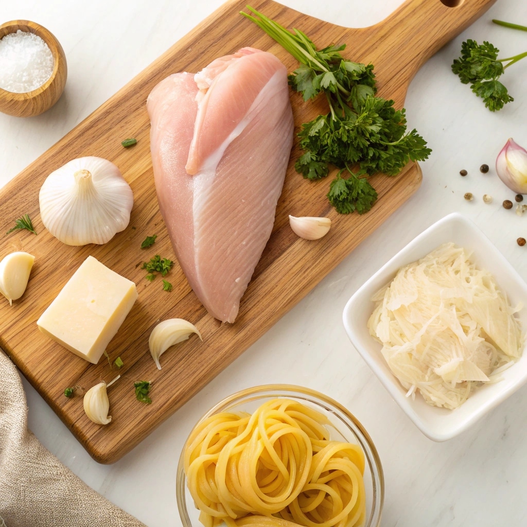 Ingredients for garlic butter chicken pasta