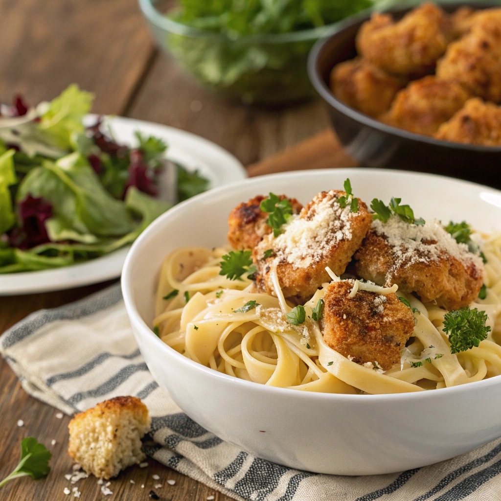 Creamy garlic butter chicken pasta served