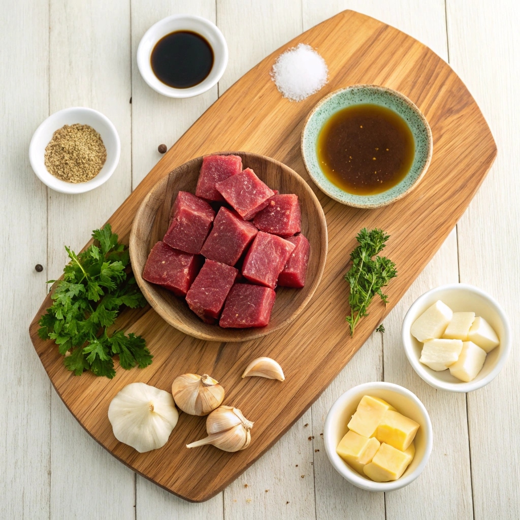 Ingredients for garlic butter steak bite marinade
