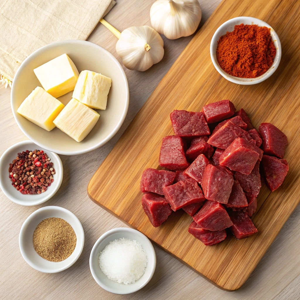 Ingredients for crock pot garlic butter steak bites