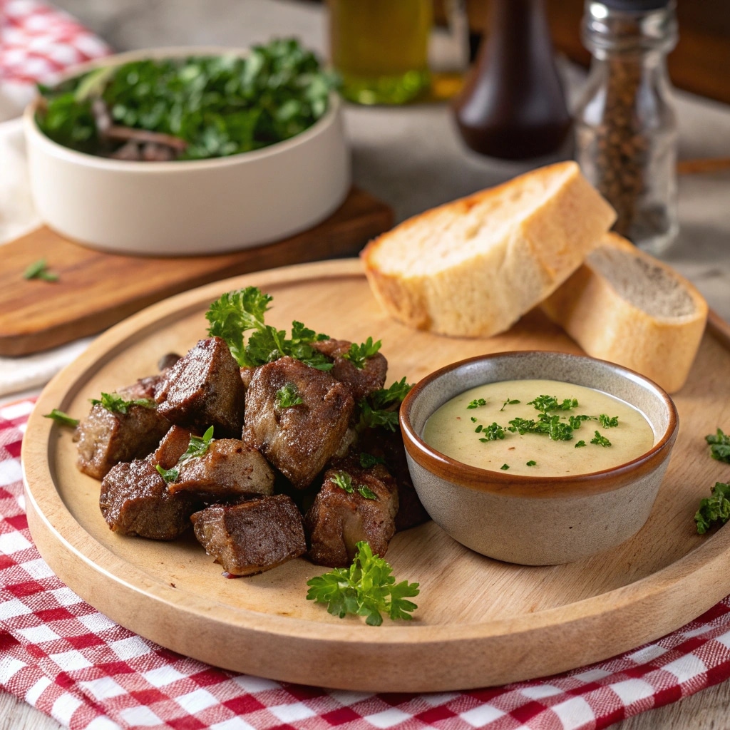 Plated garlic butter steak bites ready to serve