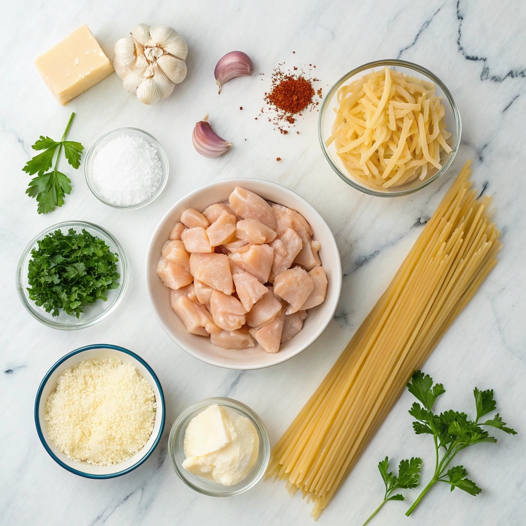 Ingredients for garlic butter chicken pasta