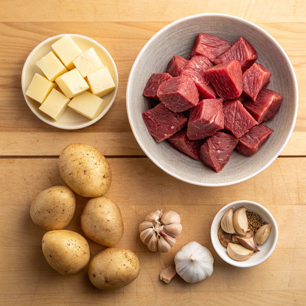 Ingredients for slow cooker garlic butter steak bites