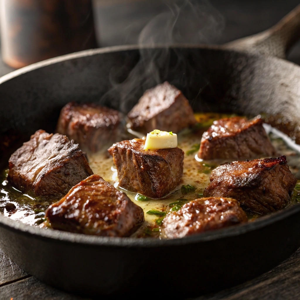 Ingredients for garlic butter steak bites with creamy parmesan pasta